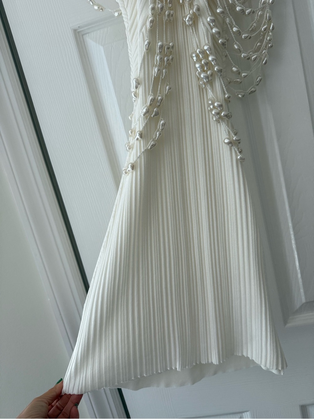 Cult Gaia Oliviana Faux Pearl Adorned Knit Mini Dress Off White - Picture 5 of 15